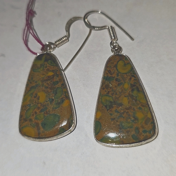Sterling silver Camouflage jasper earrings - Picture 2 of 4